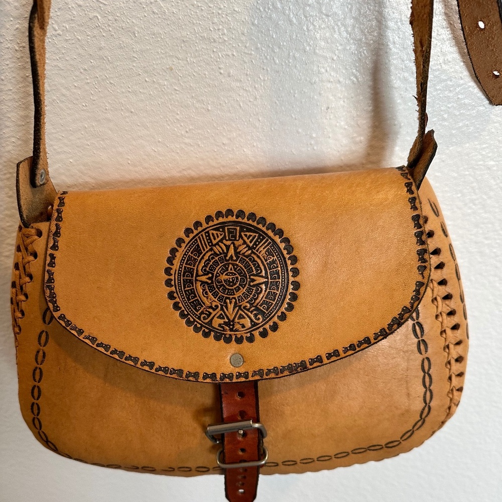 Bohemian Hand Tooled Leather Crossbody festival bag.